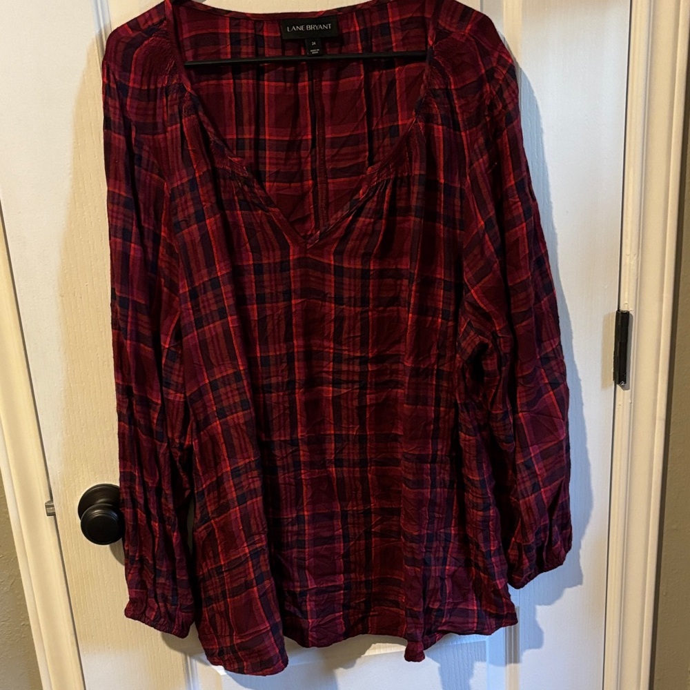 Lane Bryant Burgundy Plaid Blouse